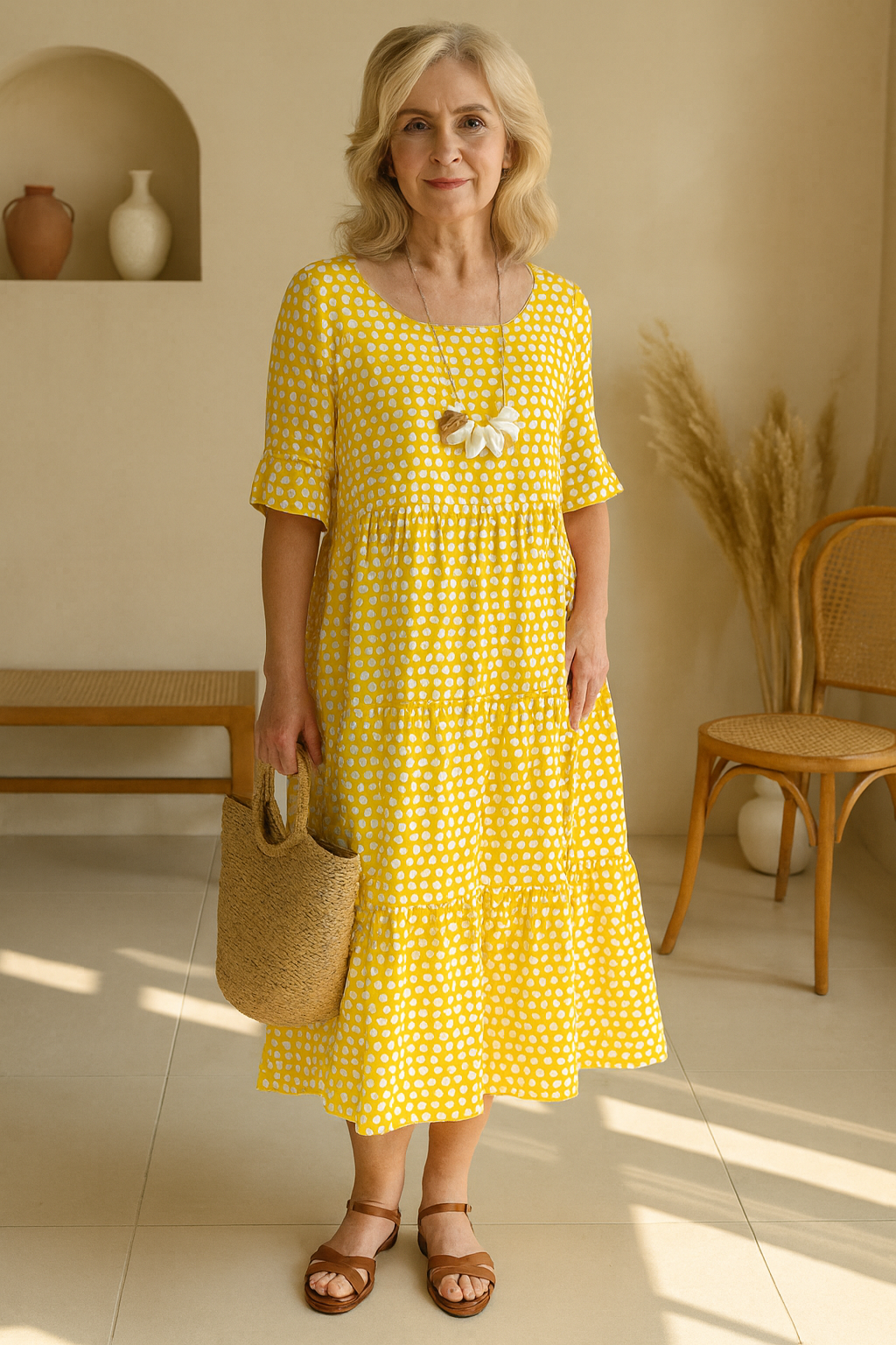 Rosalie | Robe Midi à Manches Courtes