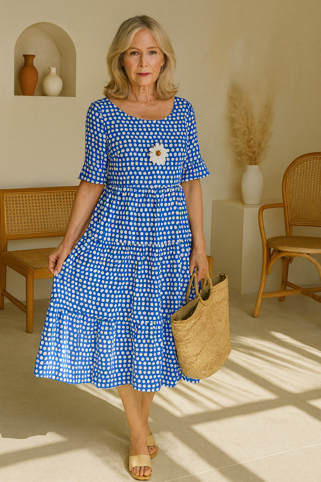 Rosalie | Robe Midi à Manches Courtes