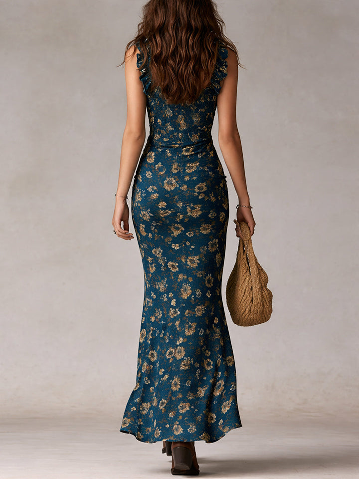 Solène™ | Robe Maxi Bohème Rétro à Manches Volantées et Fente Haute